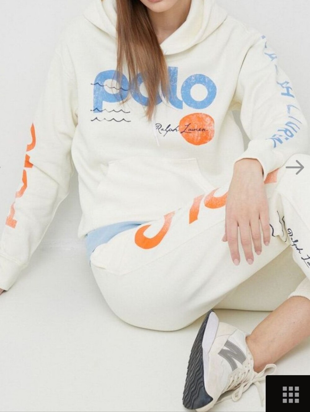 Polo Ralph Lauren Logo & Wave Clubhouse Cream Fleese Hoodie & Jogger Set L Women